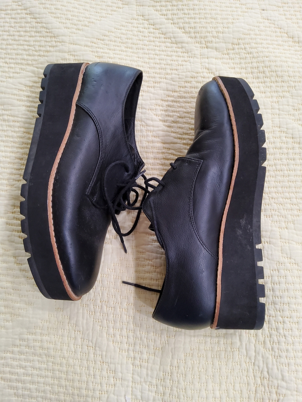 Eileen Fisher Eddy Black Leather Wedge Shoes Size 8